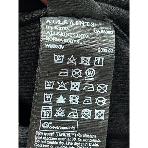 All Saints Womens Jamie Bodysuit Sleeveless High Neck Racerback Ribbed Black 6 - Picture 5 of 8